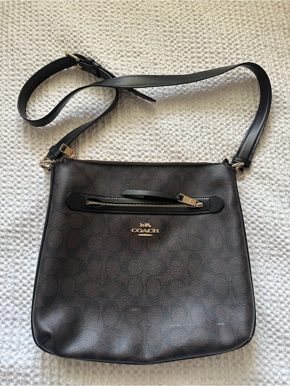Coach Dark Brown Signature Crossbody with Gold Hardware